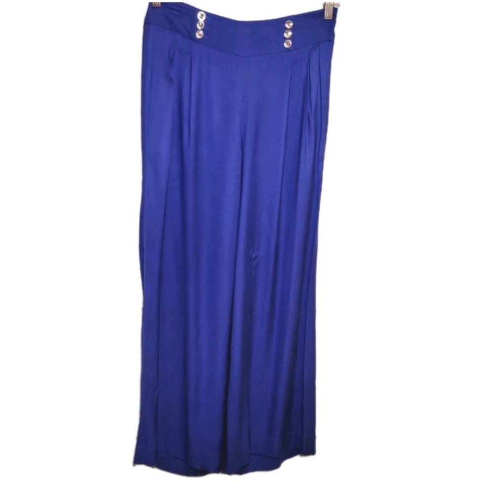 White House Black Market Wide Leg High Waist Pants Palazzo Size 4R  Blue Sailor